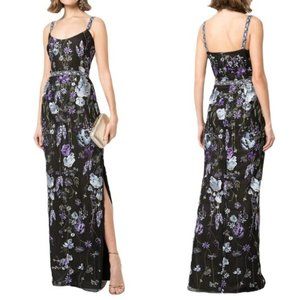Marchesa Notte Floral Embroidered Scoop Neck Slim Column Gown Size 2 NWT